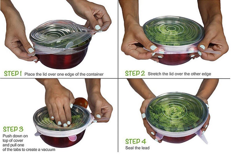 Whitecloud TRANSFORMING HOMES® Silicone Caps Stretch Lids Vacuum Seal Cover Keeping Food Fresh and Freezer Safe (Multicolor, L 201-37) -6 Pcs Set. - Image 5