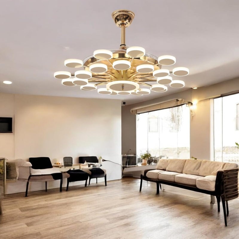 Glowave Glowave 24 Light Chandelier Fan 42 Inch Gold Retractable Blades Remote Control Tricolour Warm White White Natural White K6291 