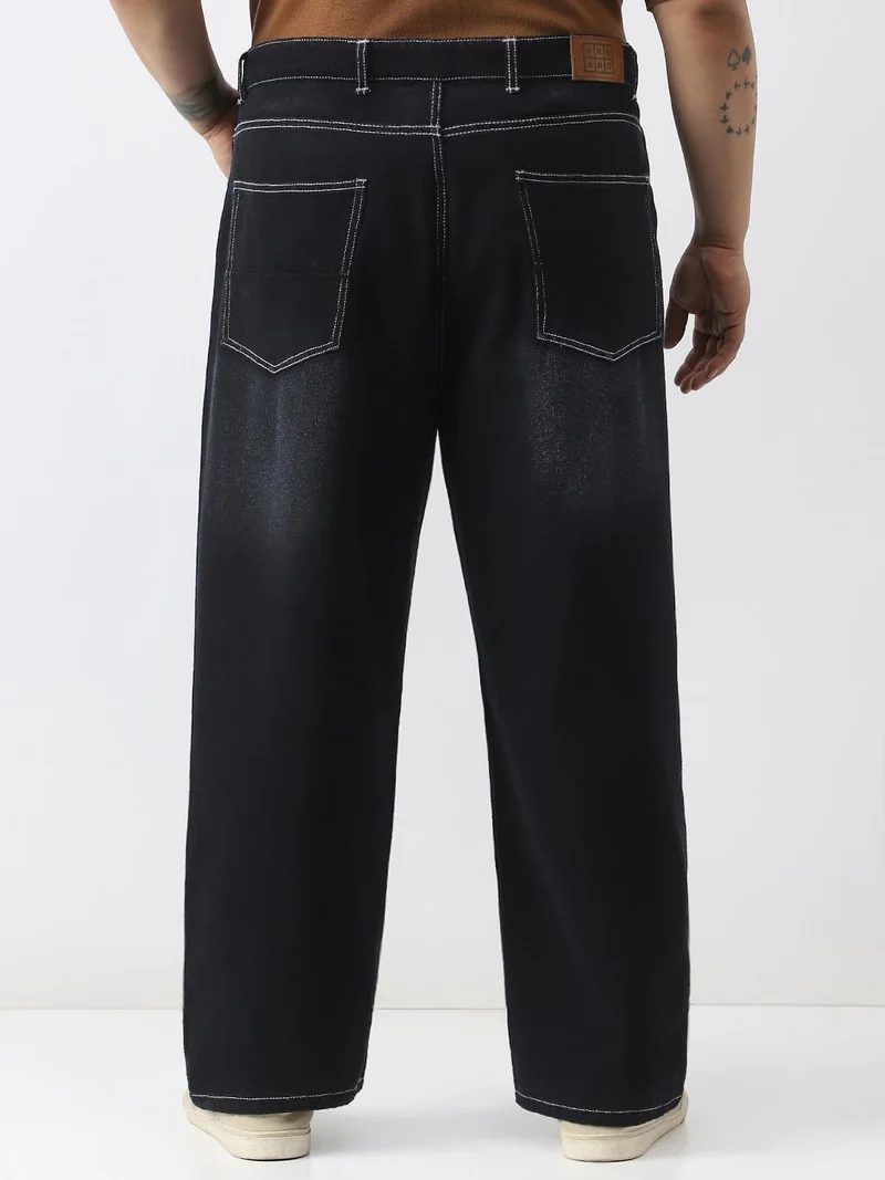 Urbano Fashion  Urbano Plus Men's Black Loose Baggy Fit Washed Jeans Non-Stretchable  | Best Price UAE