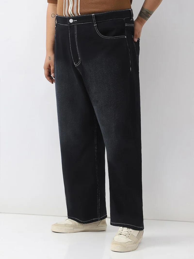 Urbano Fashion  Urbano Plus Men's Black Loose Baggy Fit Washed Jeans Non-Stretchable  | Best Price UAE