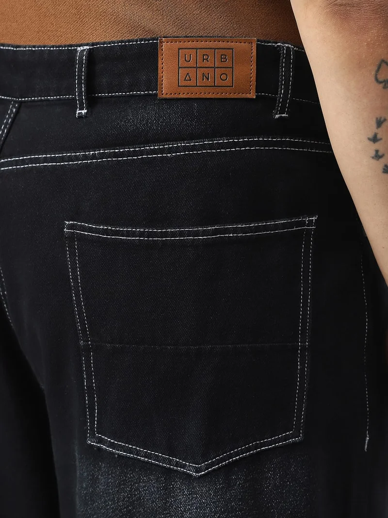 Urbano Fashion  Urbano Plus Men's Black Loose Baggy Fit Washed Jeans Non-Stretchable  | Best Price UAE