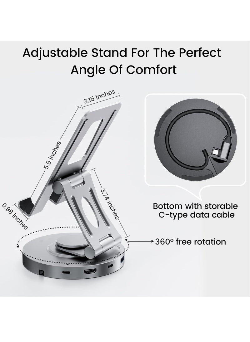 Excefore - Docking Station for iPad Pro, Steam Deck, ROG Ally, 8 in 1 with 4K@60Hz HDMI SD TF 4.0 Reader,Gigabit Ethernet RJ45 100W PD,Audio,USB A,USB C Rotatable Folding Type-C Tablet Stand Holder - Image 1