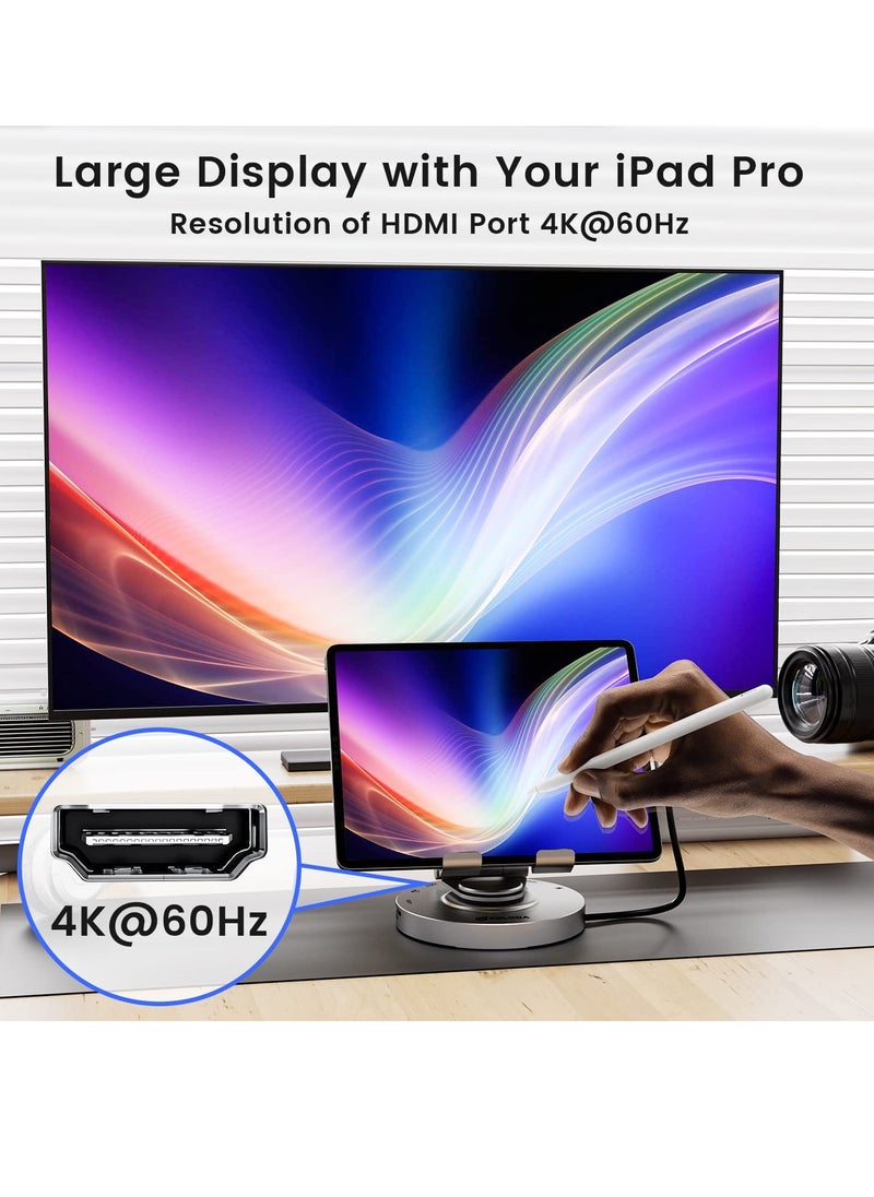 Excefore - Docking Station for iPad Pro, Steam Deck, ROG Ally, 8 in 1 with 4K@60Hz HDMI SD TF 4.0 Reader,Gigabit Ethernet RJ45 100W PD,Audio,USB A,USB C Rotatable Folding Type-C Tablet Stand Holder - Image 1