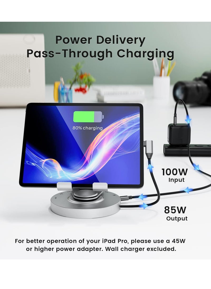 Excefore - Docking Station for iPad Pro, Steam Deck, ROG Ally, 8 in 1 with 4K@60Hz HDMI SD TF 4.0 Reader,Gigabit Ethernet RJ45 100W PD,Audio,USB A,USB C Rotatable Folding Type-C Tablet Stand Holder - Image 1