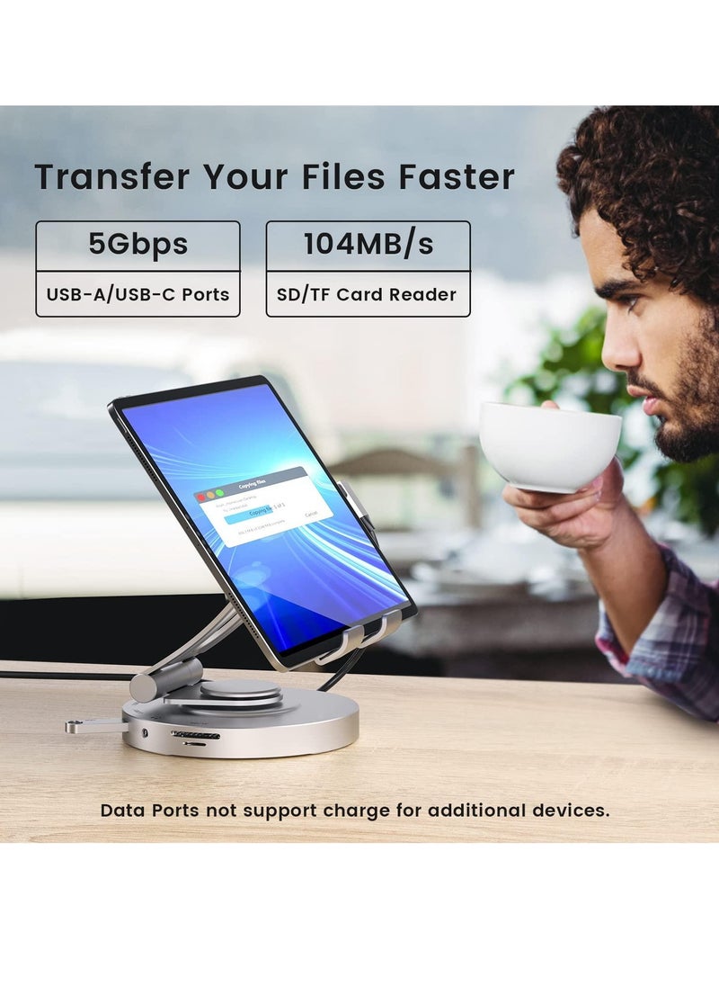 Excefore - Docking Station for iPad Pro, Steam Deck, ROG Ally, 8 in 1 with 4K@60Hz HDMI SD TF 4.0 Reader,Gigabit Ethernet RJ45 100W PD,Audio,USB A,USB C Rotatable Folding Type-C Tablet Stand Holder - Image 1
