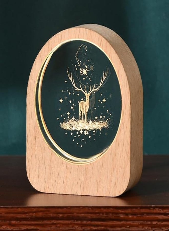 BUDGETBUDDY 3D Galaxy Crystal Ball Night Lamp,Solar System, USB Table Colorful LED Wooden Crystal Ball for Home Decoration Birthday Gift for Teens Boys and Girls (Deer Wood Holder) - Image 1