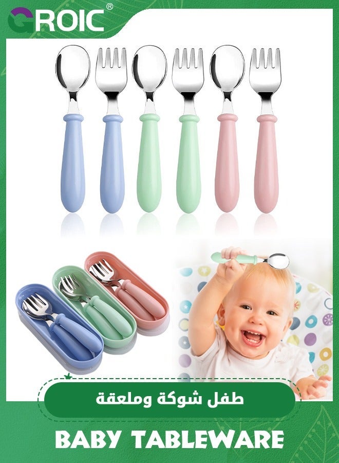 GROIC Pack Of 6 Kids Silverware Cutlery Set Pieces With Round Handle And Storage Box - Image 2