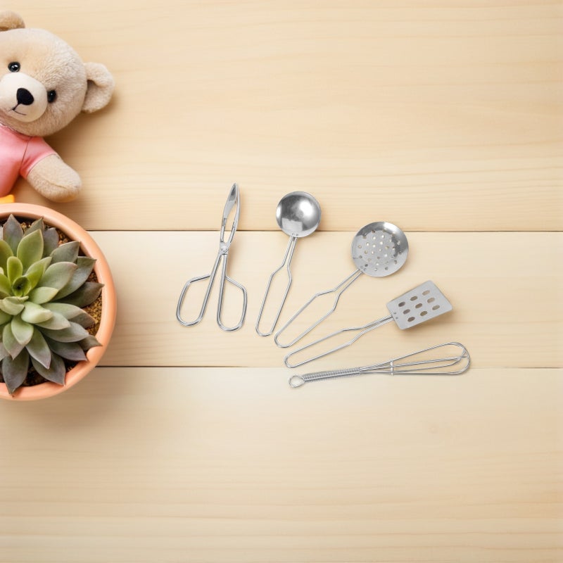 🧸 طقم أدوات مطبخ لعب تمثيلية فضي واقعي - Image 4