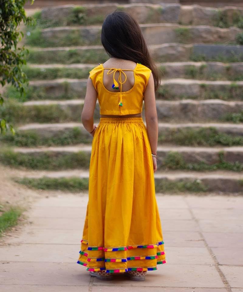 Naixa Girl's Rayon Fabrics Sleeveless V Neck Traditional Ethnic Wear Readymade Yellow Color Lehenga Choli For Every Occasion Like Wedding,Navratri (NX31 13-14Y) - Image 4