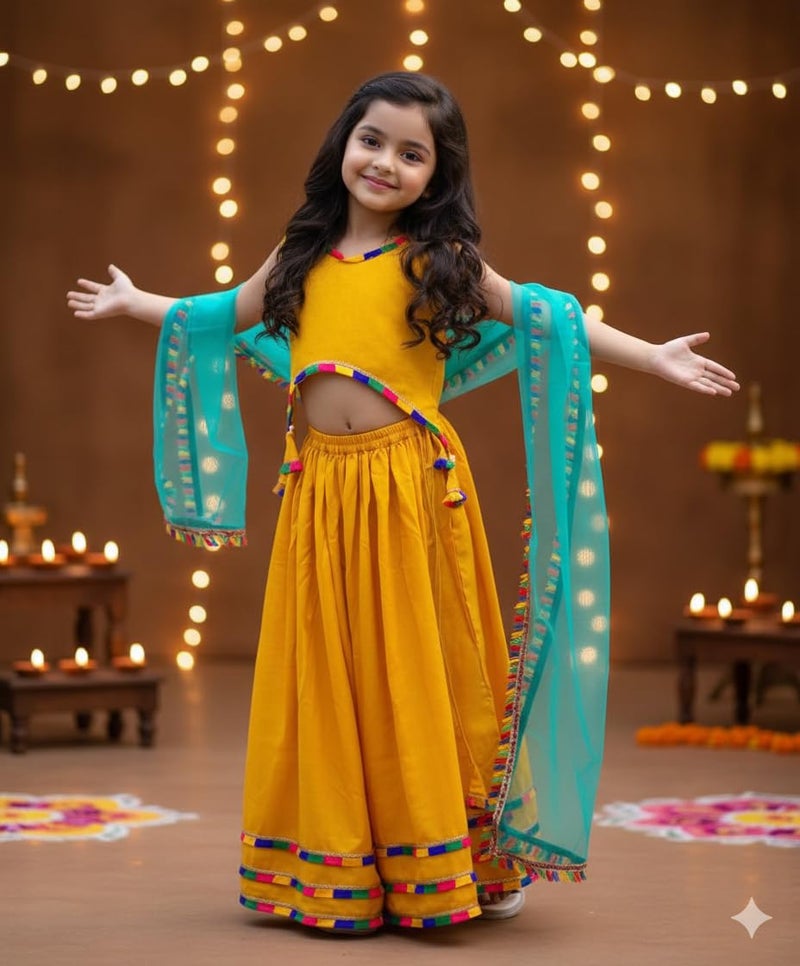 Naixa Girl's Rayon Fabrics Sleeveless V Neck Traditional Ethnic Wear Readymade Yellow Color Lehenga Choli For Every Occasion Like Wedding,Navratri (NX31 13-14Y) - Image 2