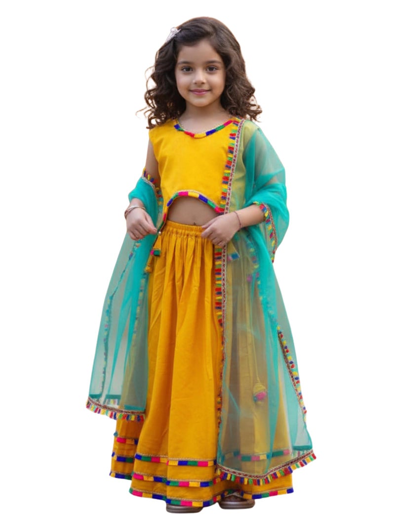 Naixa Girl's Rayon Fabrics Sleeveless V Neck Traditional Ethnic Wear Readymade Yellow Color Lehenga Choli For Every Occasion Like Wedding,Navratri (NX31 13-14Y) - Image 5