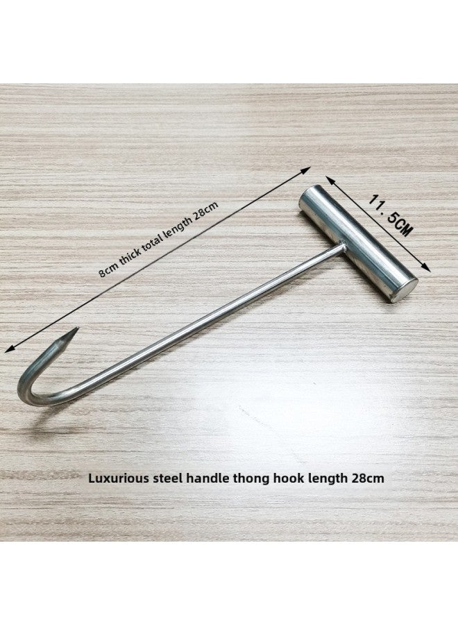 Roast Duck Hook Roast Duck Hook Roast Goose Double Hook Duck Hook Commercial Special Hook Roast Meat Ring Large Circle Stainless Steel Shelf-Color:Luxurious Steel Handle T-shaped Hook Length 28cm 1 Buy Ten Get Two Free - Image 1