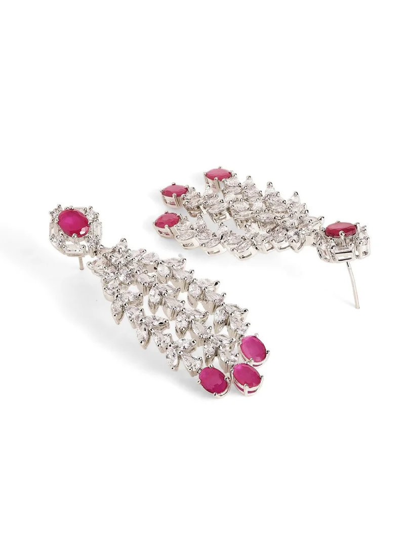 Priyaasi Plated Pink Pink Crystal Necklace Earrings