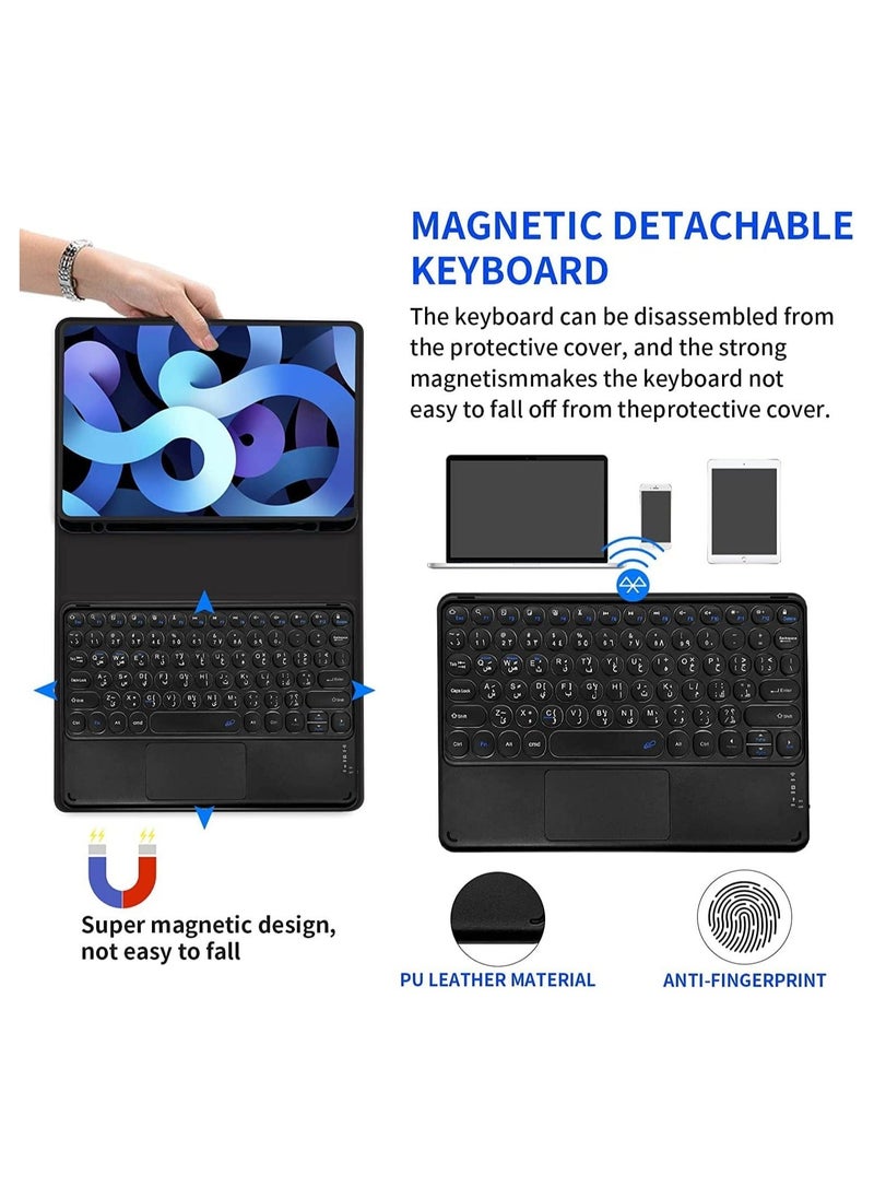 iPad 10.2in Keyboard Case, Arabic English Bilingual Input Bluetooth Keyboard with Trackpad, Compatible with 7th Generation, 8th Generation & 9th Generation iPad 10.2in Silicone Cover-Black