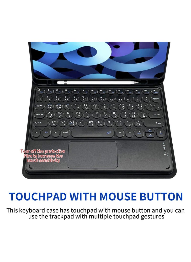 iPad 10.2in Keyboard Case, Arabic English Bilingual Input Bluetooth Keyboard with Trackpad, Compatible with 7th Generation, 8th Generation & 9th Generation iPad 10.2in Silicone Cover-Black