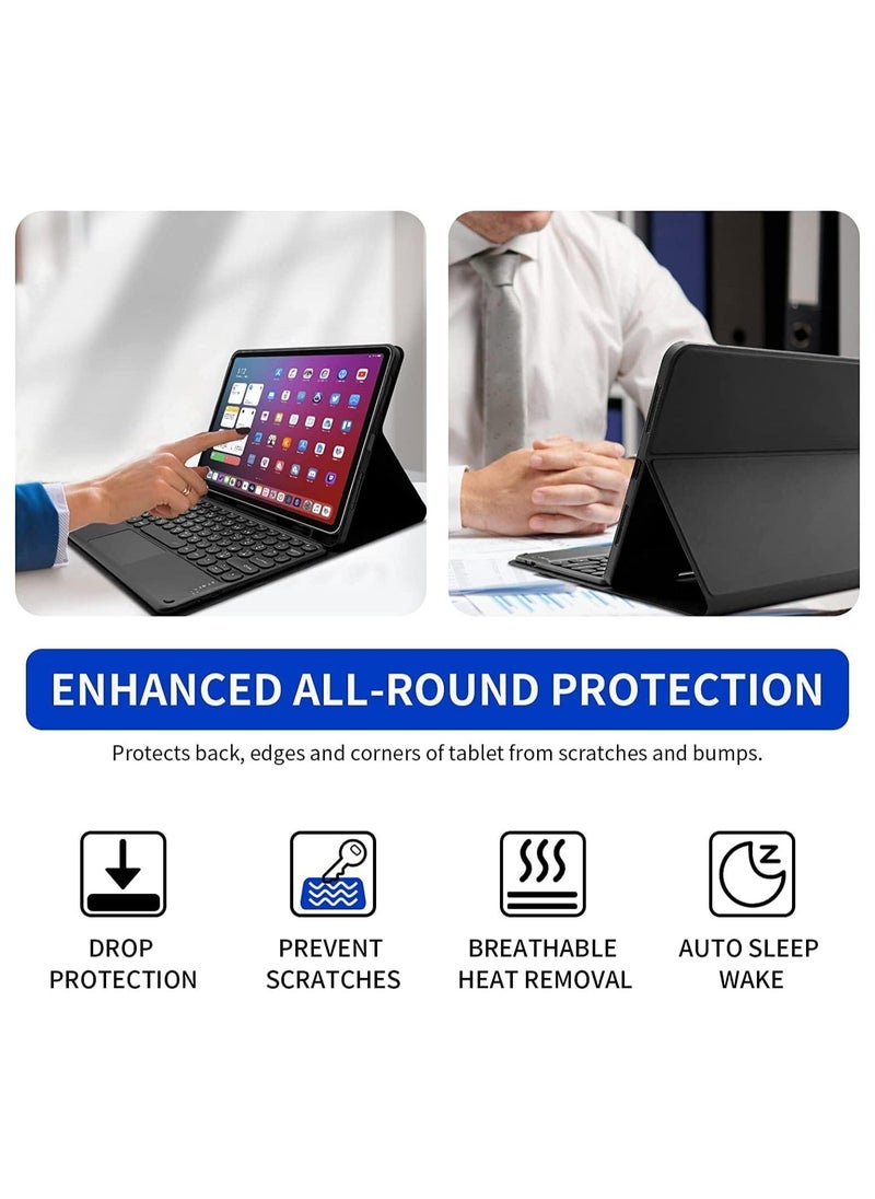 iPad 10.2in Keyboard Case, Arabic English Bilingual Input Bluetooth Keyboard with Trackpad, Compatible with 7th Generation, 8th Generation & 9th Generation iPad 10.2in Silicone Cover-Black