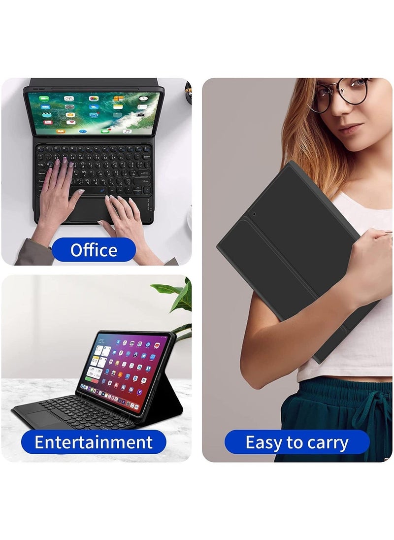 iPad 10.2in Keyboard Case, Arabic English Bilingual Input Bluetooth Keyboard with Trackpad, Compatible with 7th Generation, 8th Generation & 9th Generation iPad 10.2in Silicone Cover-Black