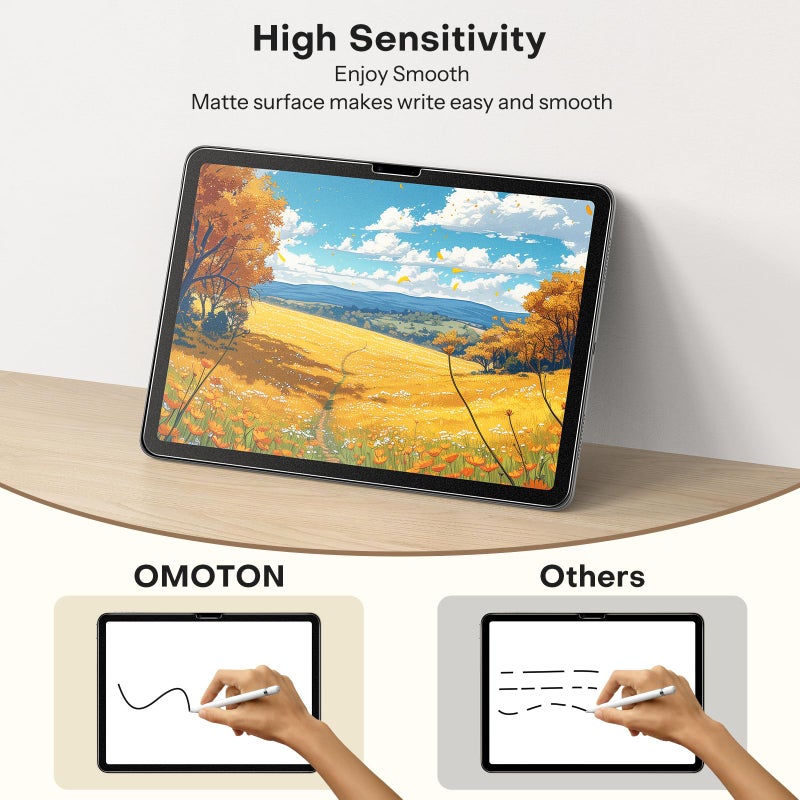 Omoton حماية شاشة ورقية OMOTON PAPERSENSE لجهاز iPad Pro 13 بوصة M5/M4 (الجيل 8/7، 2025/2024)، زجاج مقسى بطبقة غير لامعة مع صينية تركيب سهلة خالية من الغبار، دعم قلم أبل، مضاد للتوهج، عبوة من 2 - Image 3