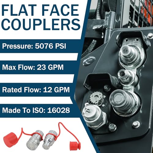 Kefly 12 Skid Steer Flat Face Hydraulic Quick Connect Couplers With Dust Covers Compatible With Parker FE Series Faster FFH Series Snap Tite 74 Series - Image 3