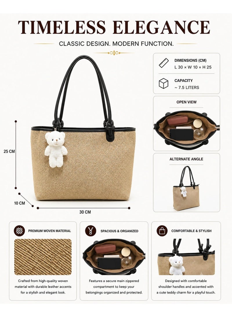 MOMO BG-W-TOT001 - STYLISH WOMEN'S SHOULDER TOTE BAG WITH CHARM - Image 2