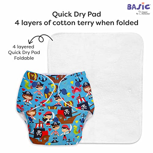 SuperBottoms BASIC Pack of 2 Diaper + 2 Inserts, Combo Pack of Assorted Freesize Washable and reusable cloth diaper with dry feel soakers,Unisex Baby (5-17kgs). - Image 5