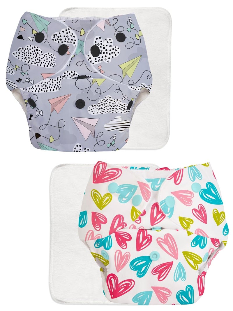 SuperBottoms BASIC Pack of 2 Diaper + 2 Inserts, Combo Pack of Assorted Freesize Washable and reusable cloth diaper with dry feel soakers,Unisex Baby (5-17kgs). - Image 1