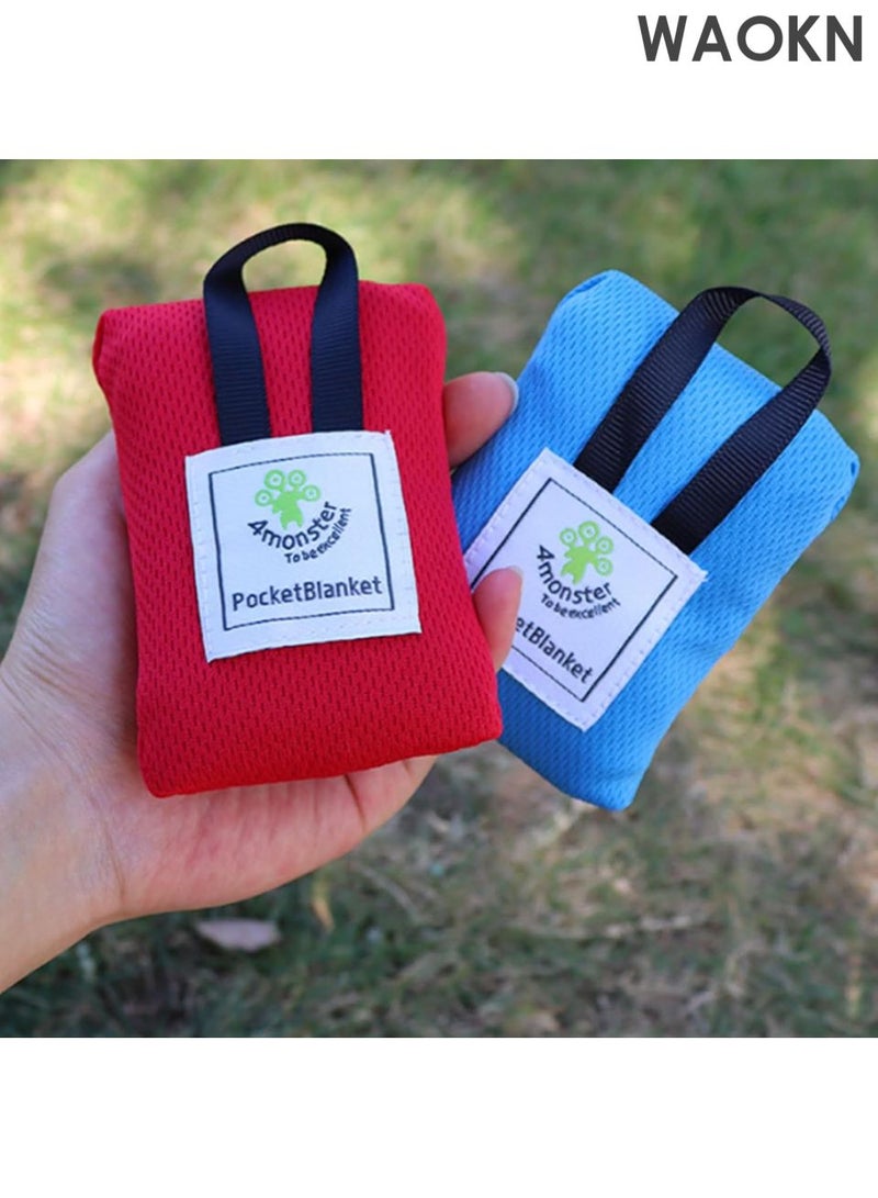 WAOKN 2-Pack Waterproof Picnic Blanket with Storage Pouch - Lightweight Moistureproof Beach Mat for Camping, Hiking, Park - Sandproof & Foldable Travel Blanket - Portable Outdoor Floor Mat for Adults/Kids (Red & Blue, 70x110cm) - Image 1