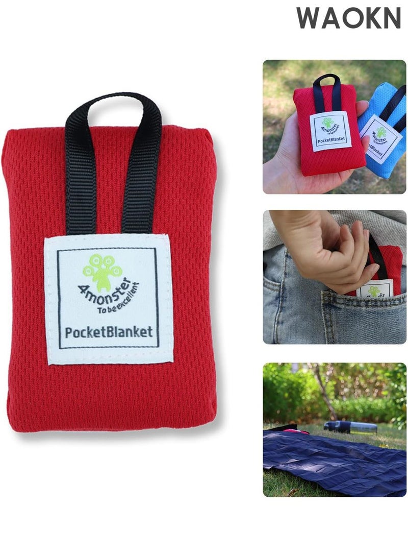 WAOKN 2-Pack Waterproof Picnic Blanket with Storage Pouch - Lightweight Moistureproof Beach Mat for Camping, Hiking, Park - Sandproof & Foldable Travel Blanket - Portable Outdoor Floor Mat for Adults/Kids (Red & Blue, 70x110cm) - Image 3