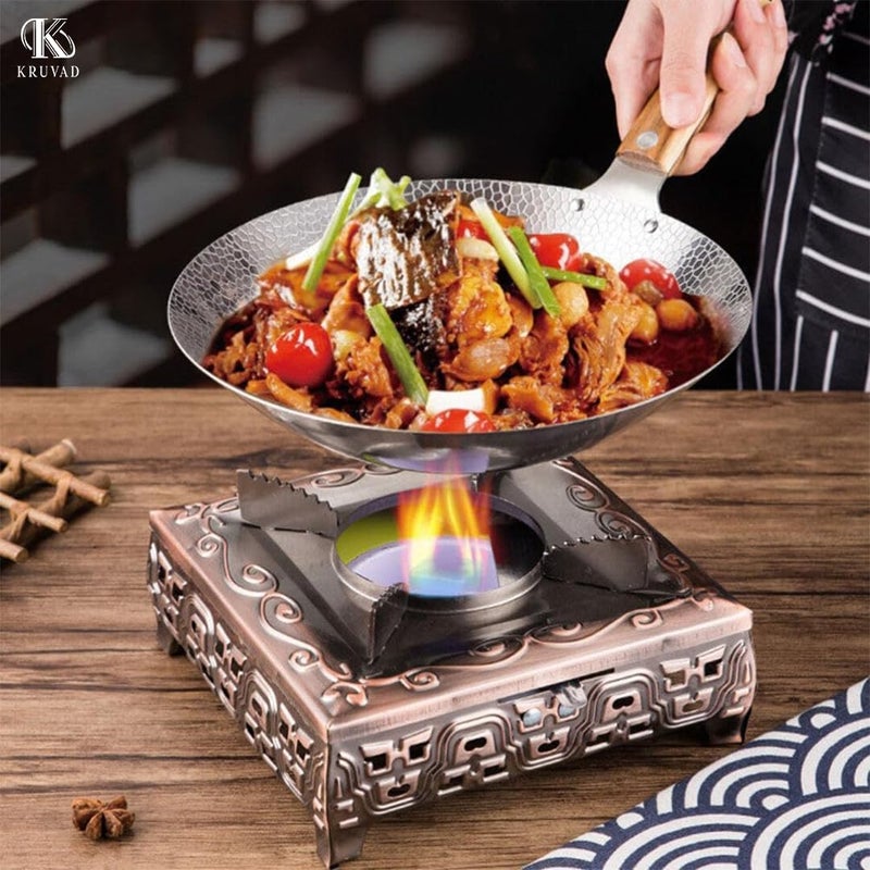 Kruvad Traditional Hand Hammered Carbon Steel Heavy Duty Wok Pan Frying Pan Wood Handle Wok NonStick Frying Food Chinese Pan Fast Heating Halogen All Stoves 35x24x8 CM - Image 5