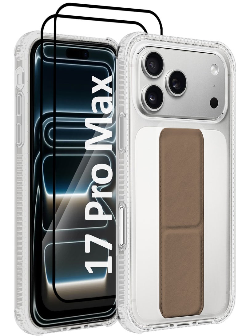 CATANES 3 Packs Finger Grip Clear Case Cover for iPhone 17 Pro Max - Kickstand Car Magnetic Holder Multi-function Protective Two-in-one Case with Two 3D Screen Protectors - Brown - Image 1