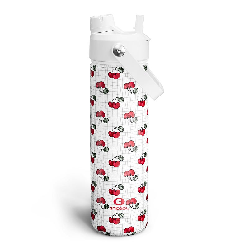 ENCOOL Insulated Water Bottle with Straw Stainless Steel Water Bottle, Leak-Proof, BPA-Free, Double Wall Vacuum Keeps Cold for 24 Hours for Sports, Travel, School (26 oz, Cherry) - Image 1
