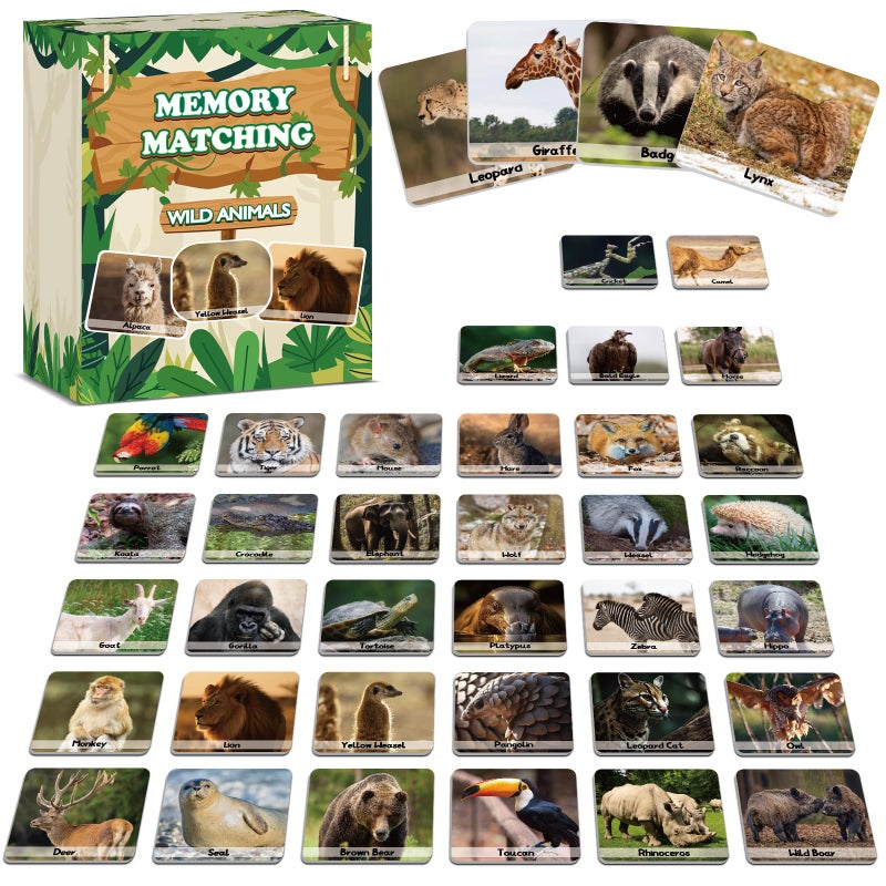 gisgfim 50 Pairs Memory Matching Game Wild Animals Concentration Memory Card Matching Games - Image 3