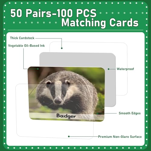 gisgfim 50 Pairs Memory Matching Game Wild Animals Concentration Memory Card Matching Games - Image 5