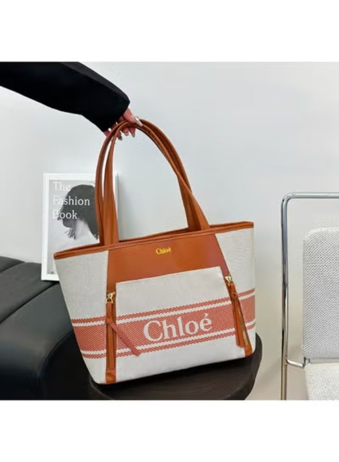 Chloe Canvas - Leather Tote：Logo Weave, Refined Contrast  41cm*25cm15cm - Image 2
