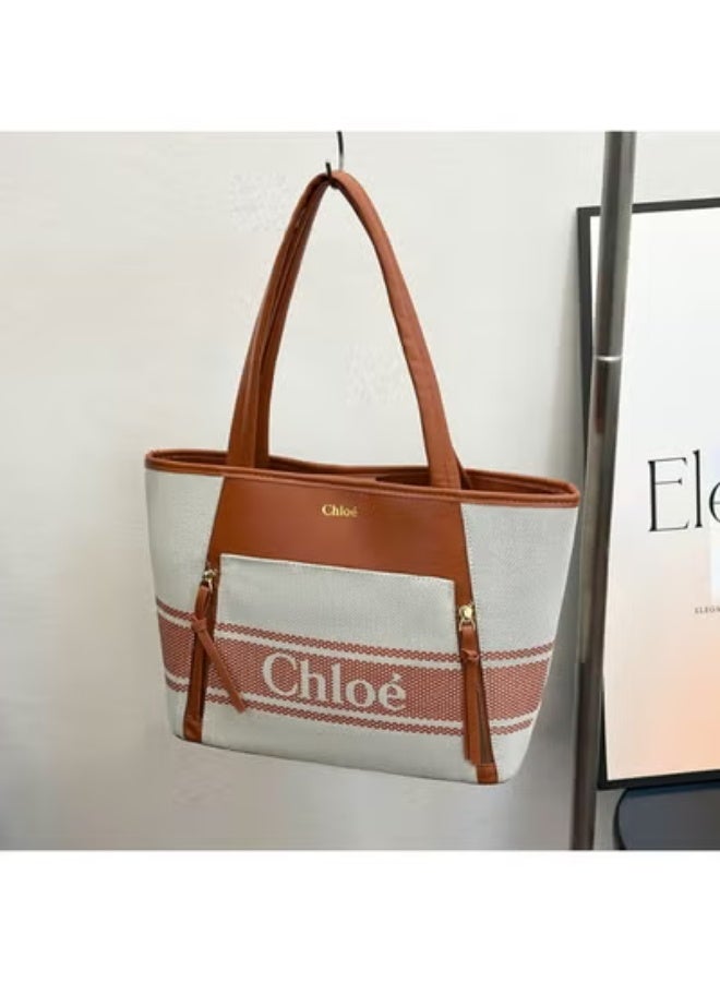 Chloe Canvas - Leather Tote：Logo Weave, Refined Contrast  41cm*25cm15cm - Image 3
