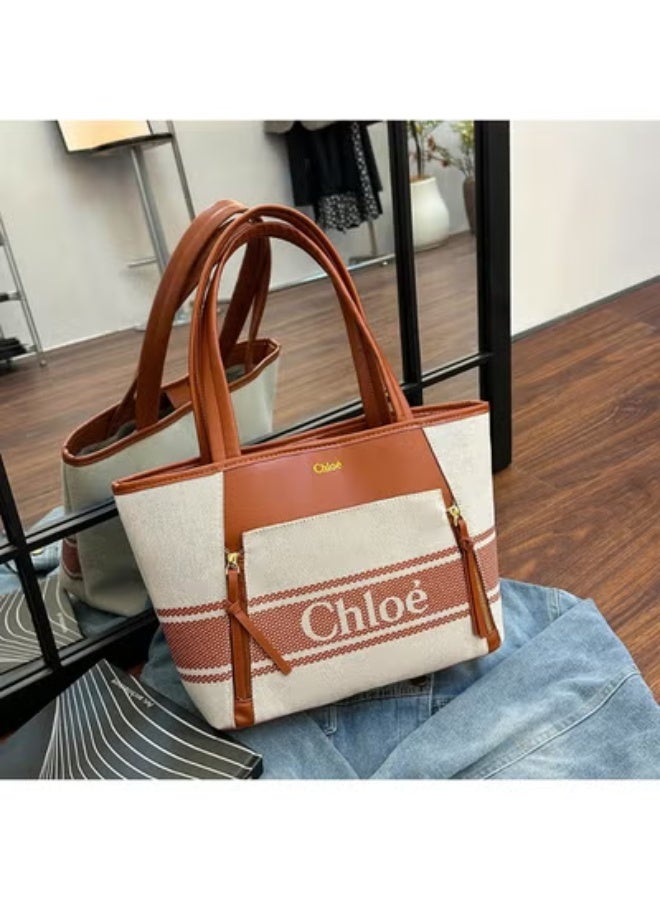 Chloe Canvas - Leather Tote：Logo Weave, Refined Contrast  41cm*25cm15cm - Image 1