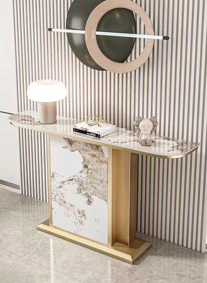 Raffine Modern Design Rustproof Curved Rock Slab Tabletop Console Table Entryway Table Display Table Metal Base Pedestal for Foyer Living Room Home Offices 120x30x80 cm - Image 1