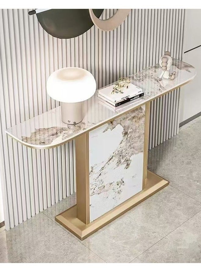 Raffine Modern Design Rustproof Curved Rock Slab Tabletop Console Table Entryway Table Display Table Metal Base Pedestal for Foyer Living Room Home Offices 120x30x80 cm - Image 2