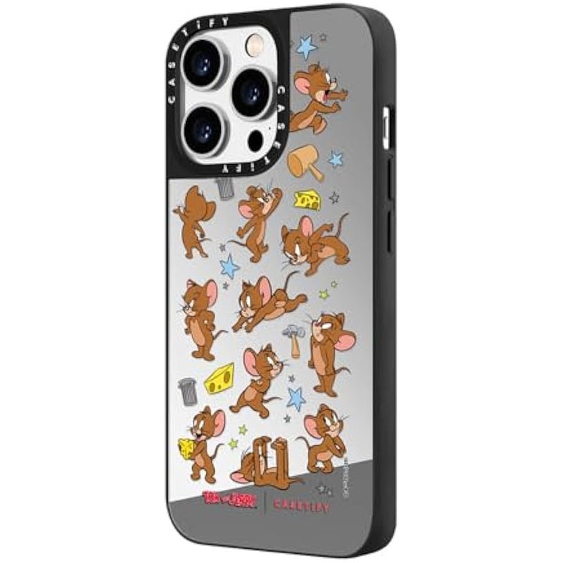 Casetify Mirror Case for iPhone 14 Pro Max 【Tom and Jerry Colab/Reflective / 4.9ft Drop Protection/Compatible with Magsafe】 - Jerry Pattern - Silver on Black - Image 4