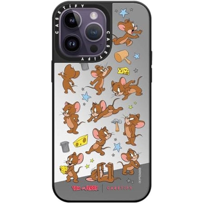 Casetify Mirror Case for iPhone 14 Pro Max 【Tom and Jerry Colab/Reflective / 4.9ft Drop Protection/Compatible with Magsafe】 - Jerry Pattern - Silver on Black - Image 1