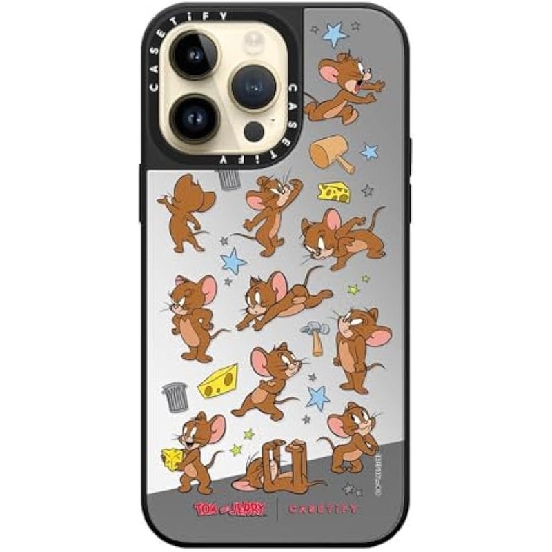 Casetify Mirror Case for iPhone 14 Pro Max 【Tom and Jerry Colab/Reflective / 4.9ft Drop Protection/Compatible with Magsafe】 - Jerry Pattern - Silver on Black - Image 3