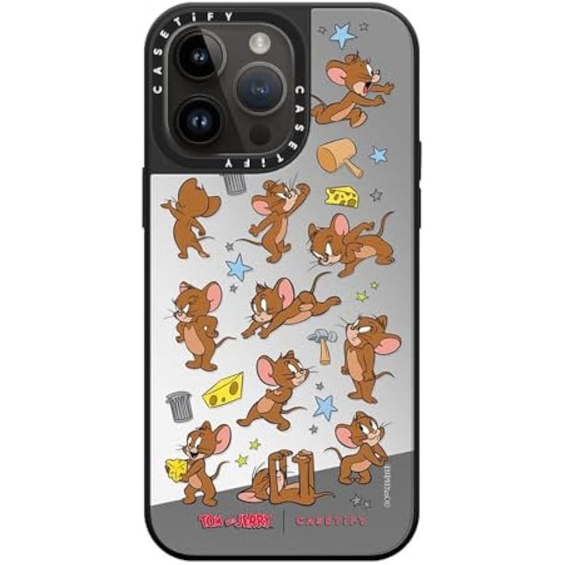Casetify Mirror Case for iPhone 14 Pro Max 【Tom and Jerry Colab/Reflective / 4.9ft Drop Protection/Compatible with Magsafe】 - Jerry Pattern - Silver on Black - Image 2