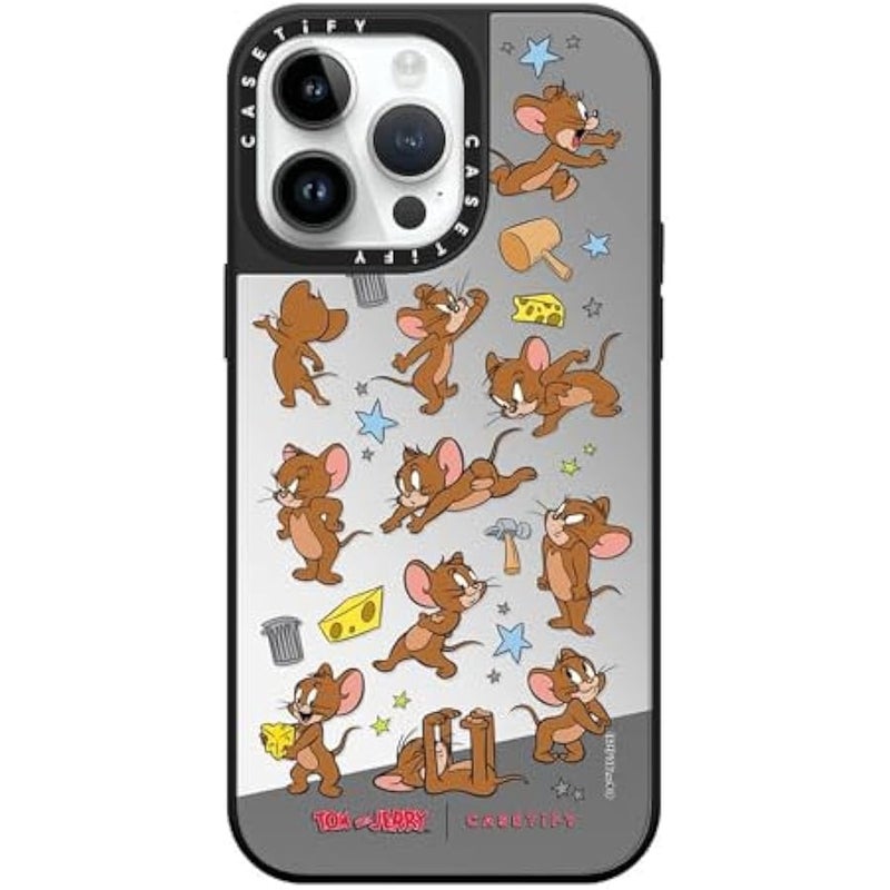 Casetify Mirror Case for iPhone 14 Pro Max 【Tom and Jerry Colab/Reflective / 4.9ft Drop Protection/Compatible with Magsafe】 - Jerry Pattern - Silver on Black - Image 5
