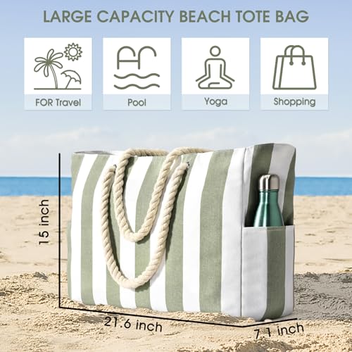 Becokan Beach Bags for Women Pool Bag Waterproof Sandproof Beach Bag Large Beach Swim Bag with Zipper Stripe Beach Bag Tote - Image 4