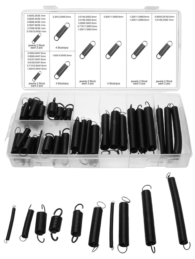 Generic ALKAN Tension Springs Assortment Spiral Springs Steel Spring Metal Springs Swing Spring Tension Spring Steel with Double Hooks and Black Finish Various Strengths 54 Pieces  - Image 2