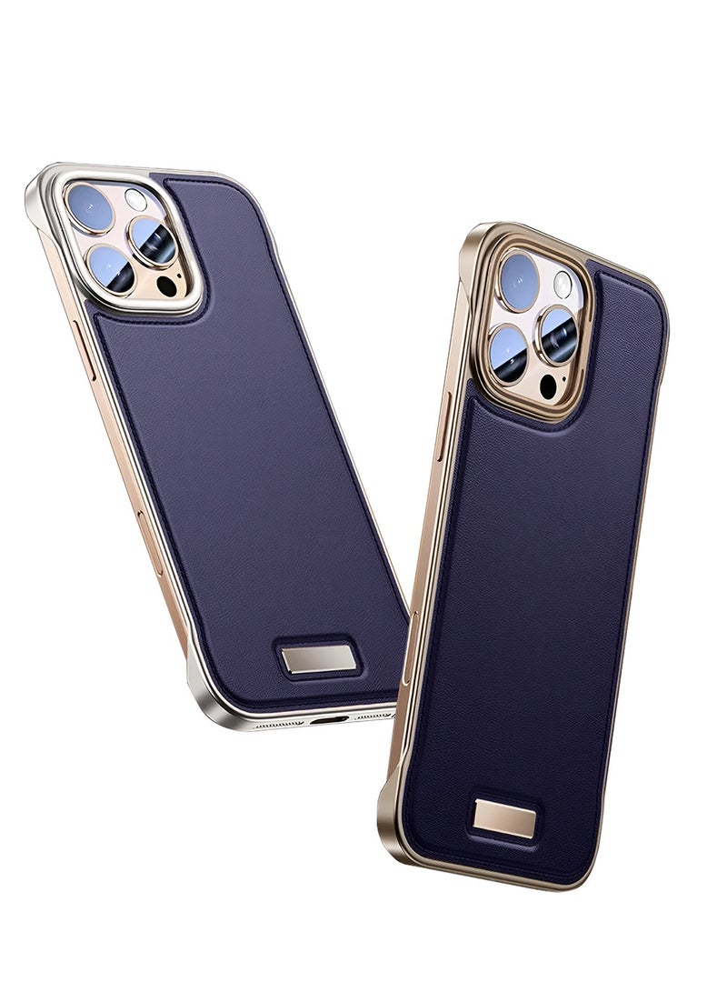 Wtech Apple iPhone 16 Pro 5G 2024 Luxury Leather Thin Metal Phone Case, Anti-Fallen Cover Without Frame Light Phone Shield Case Cover - Eggplant Purple - Image 1