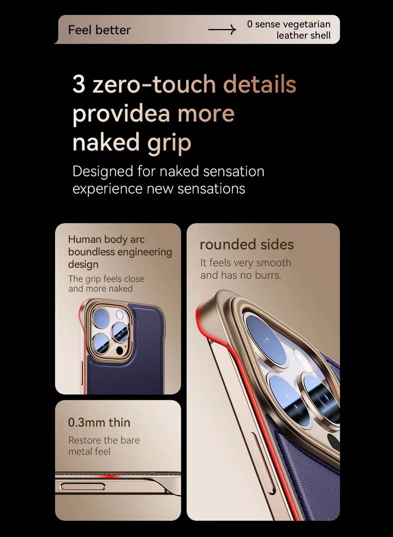 Wtech Apple iPhone 16 Pro 5G 2024 Luxury Leather Thin Metal Phone Case, Anti-Fallen Cover Without Frame Light Phone Shield Case Cover - Eggplant Purple - Image 2