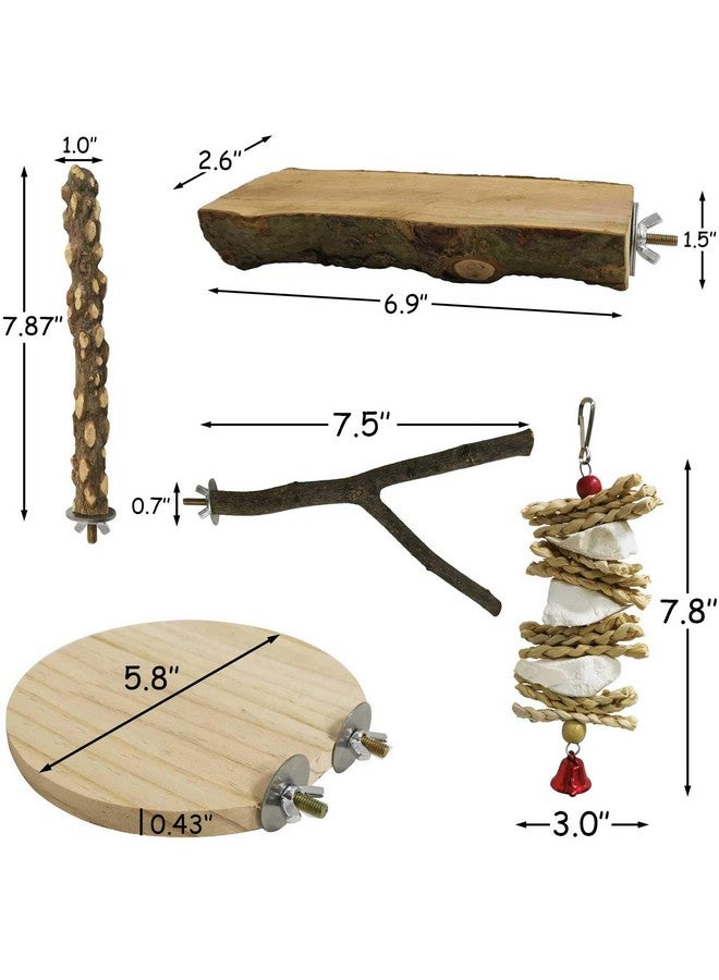 كاثسون 5 قطع من مجثم الطيور الخشبي، حامل خشبي للببغاء، لعبة منصة وقوف للببغاء، ألعاب مضغ، عظم حبار طبيعي، عصا طحن المخالب، ملحقات قفص الكوكتيل، لعبة تمرين للكونيور والبادجي وطيور الحب - Image 5