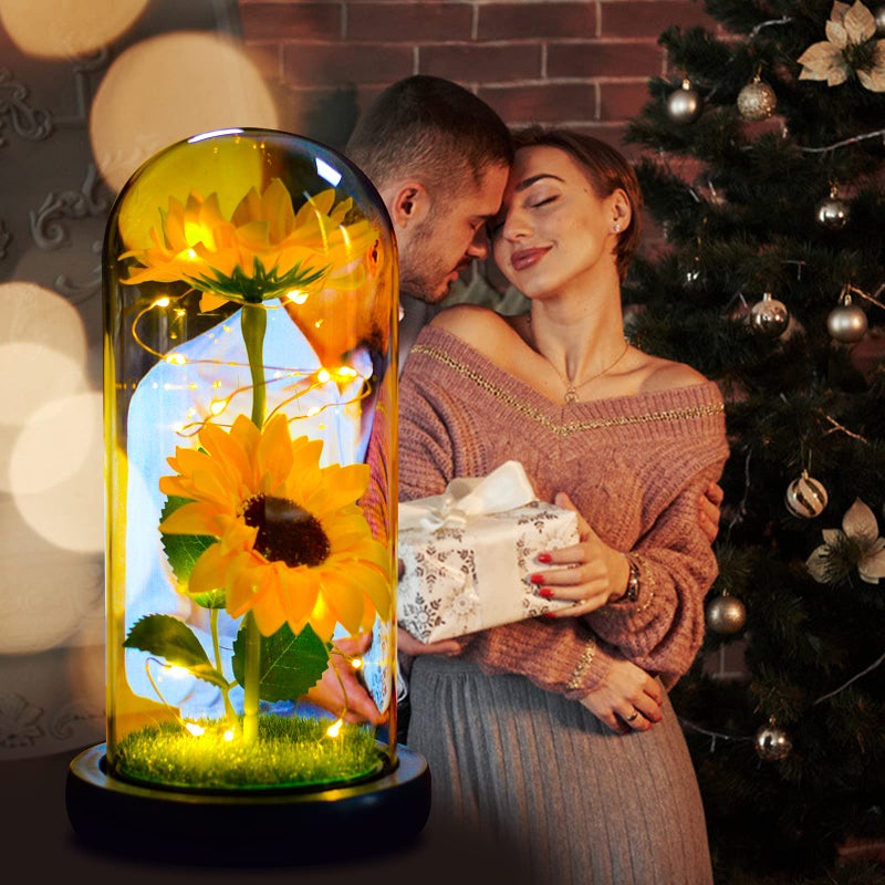 QUELIEN Sunflower Gift for Women,Sun Flowers Home Decor,Preserved Sunflower Bouquet in Glass Dome,Birthday Gifts for Her Mom - Image 3