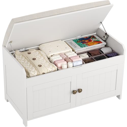 HOMEFORT HOMEFORT Entryway Bench with Lift Top StorageShoe Storage Bench with Cushioned SeatWood Shoe Cabinet BenchBench for Bedroom End of BedEntry Hidden Shoe Bench for MudroomHallway White